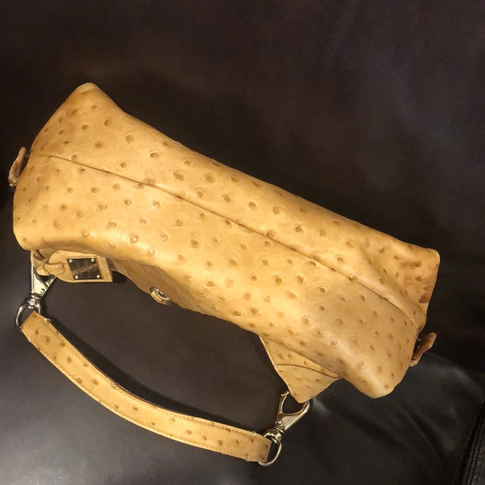 Vintage DOONEY & BOURKE Camel Ostrich Print Leather Shoulder Bag Hobo Design - Picture 5 of 14